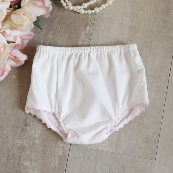 White and Pink Diaper Set Ric Rac Trim Hand Embroidery NWT - Picture 6 of 9